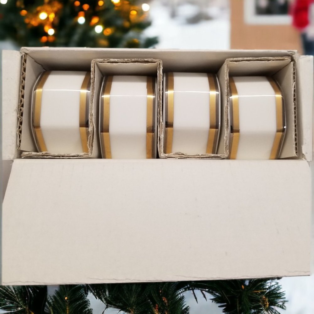 Gold & Platinum Band Napkin Holder Set 4-Noritake Vintage Napkin Rings Colection - Picture 3 of 13